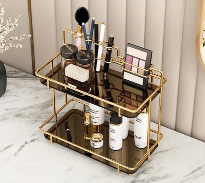 Gold Metal 2-Tier Makeup Storage Rack