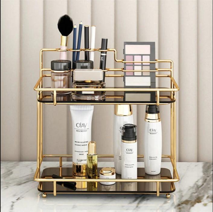 Gold Metal 2-Tier Makeup Storage Rack