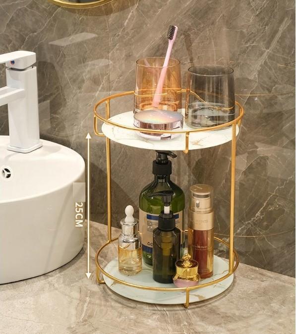 Double Layer Makeup Organizer Rack Black White Glass