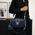 Blue Croc Leather Shoulder Bag for Women with Gold Chain