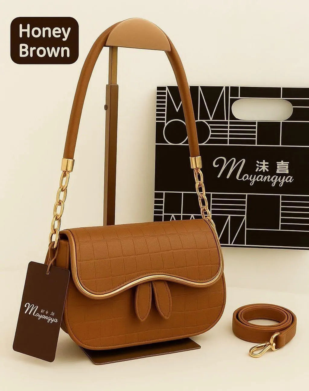 Honey Brown Leather Shoulder Bag for Girls