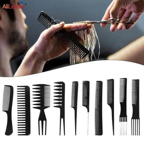 Professional 10-Piece Hair Comb Set Black ABS