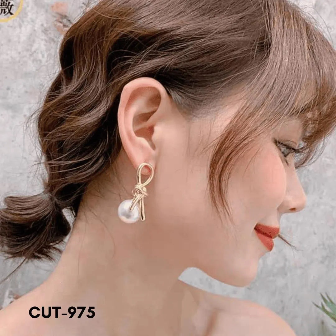 Pearl Drop Earrings Knot Design White Red Yellow Black