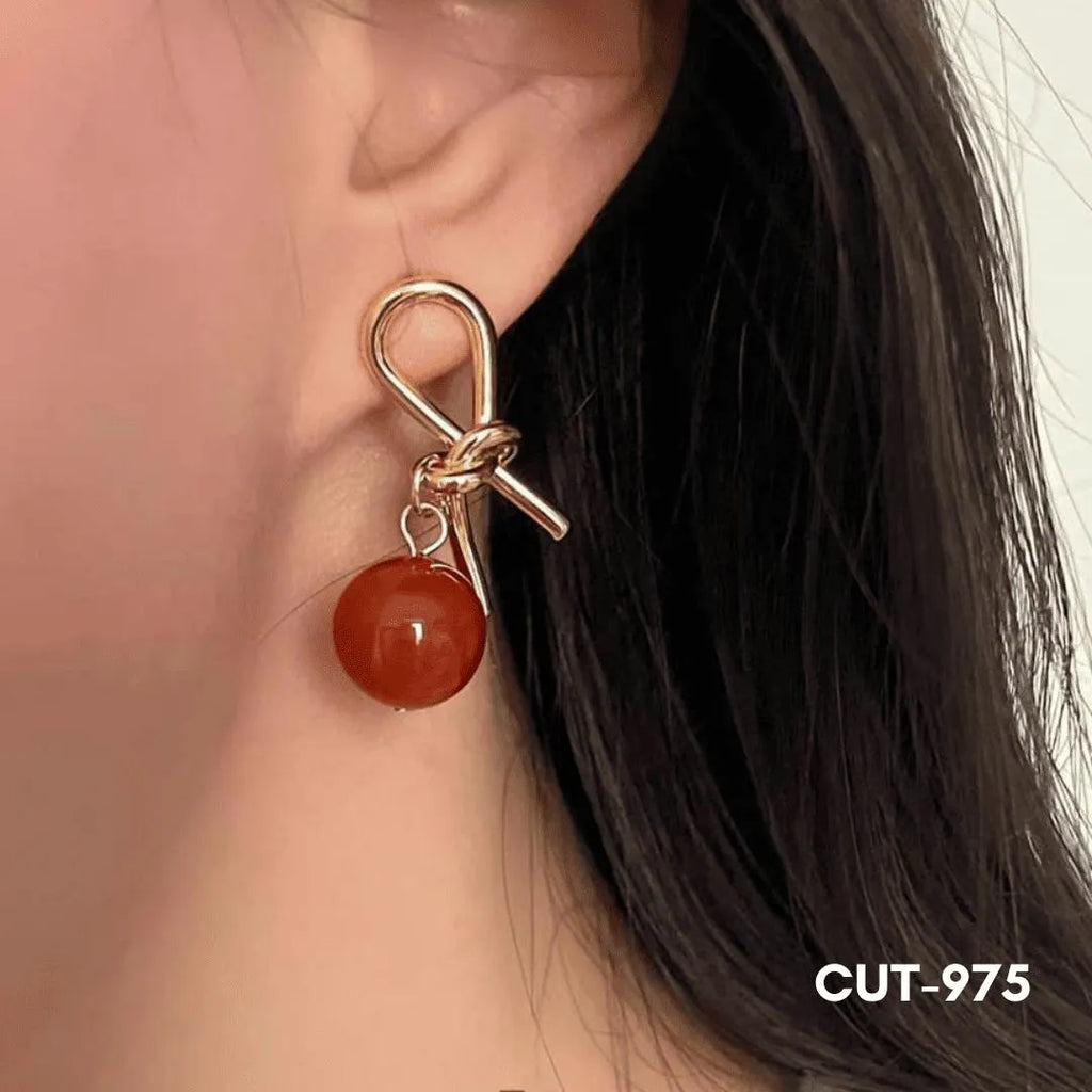 Pearl Drop Earrings Knot Design White Red Yellow Black