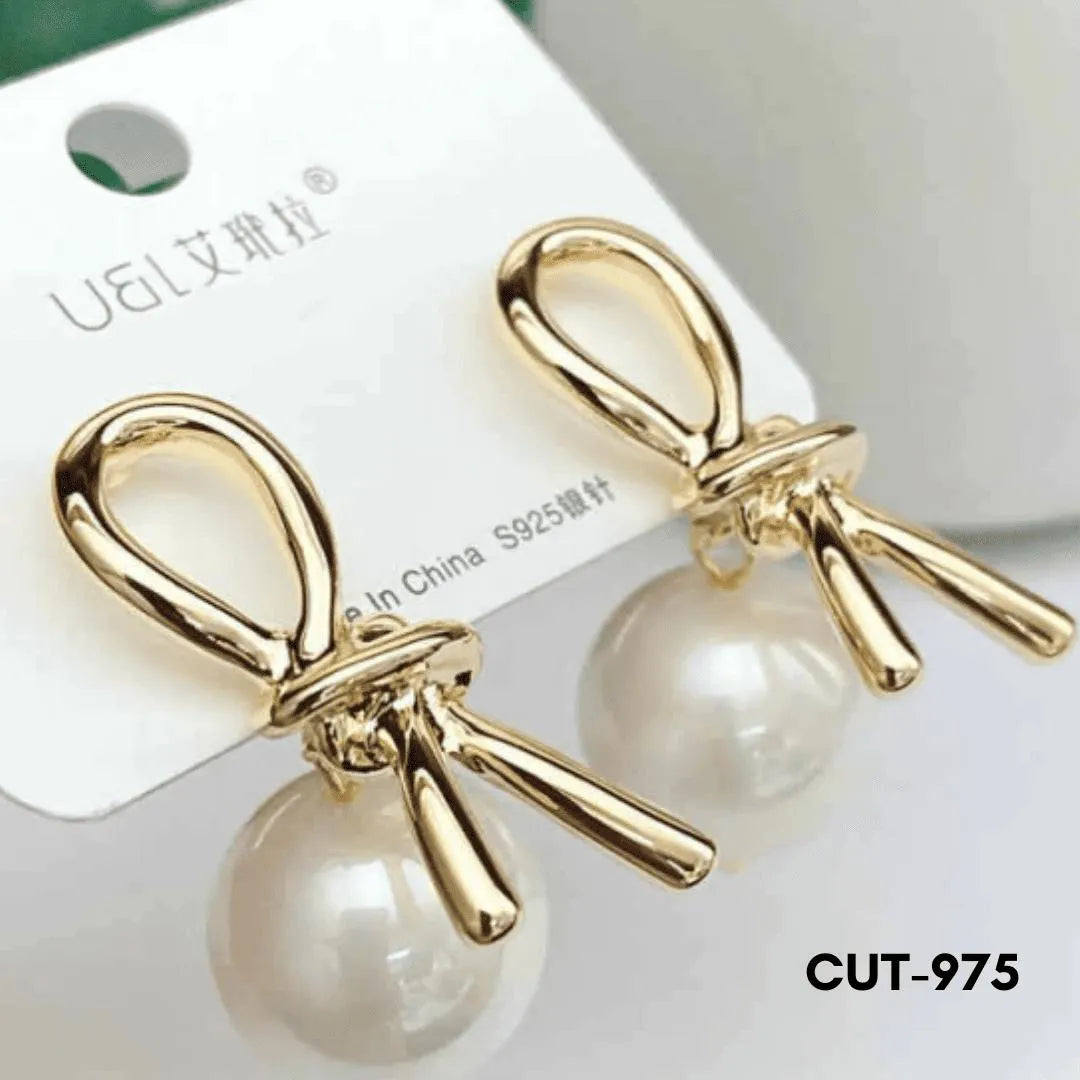 Pearl Drop Earrings Knot Design White Red Yellow Black