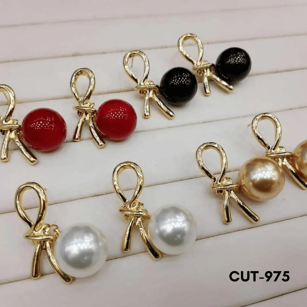 Pearl Drop Earrings Knot Design White Red Yellow Black