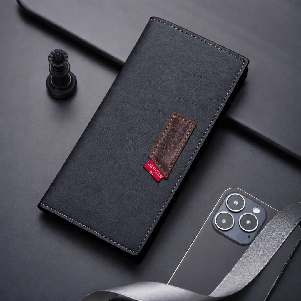 Modern Touch Long Wallet – Stylish Organizer with 14 Card Slots & Zipper Pocket – Black