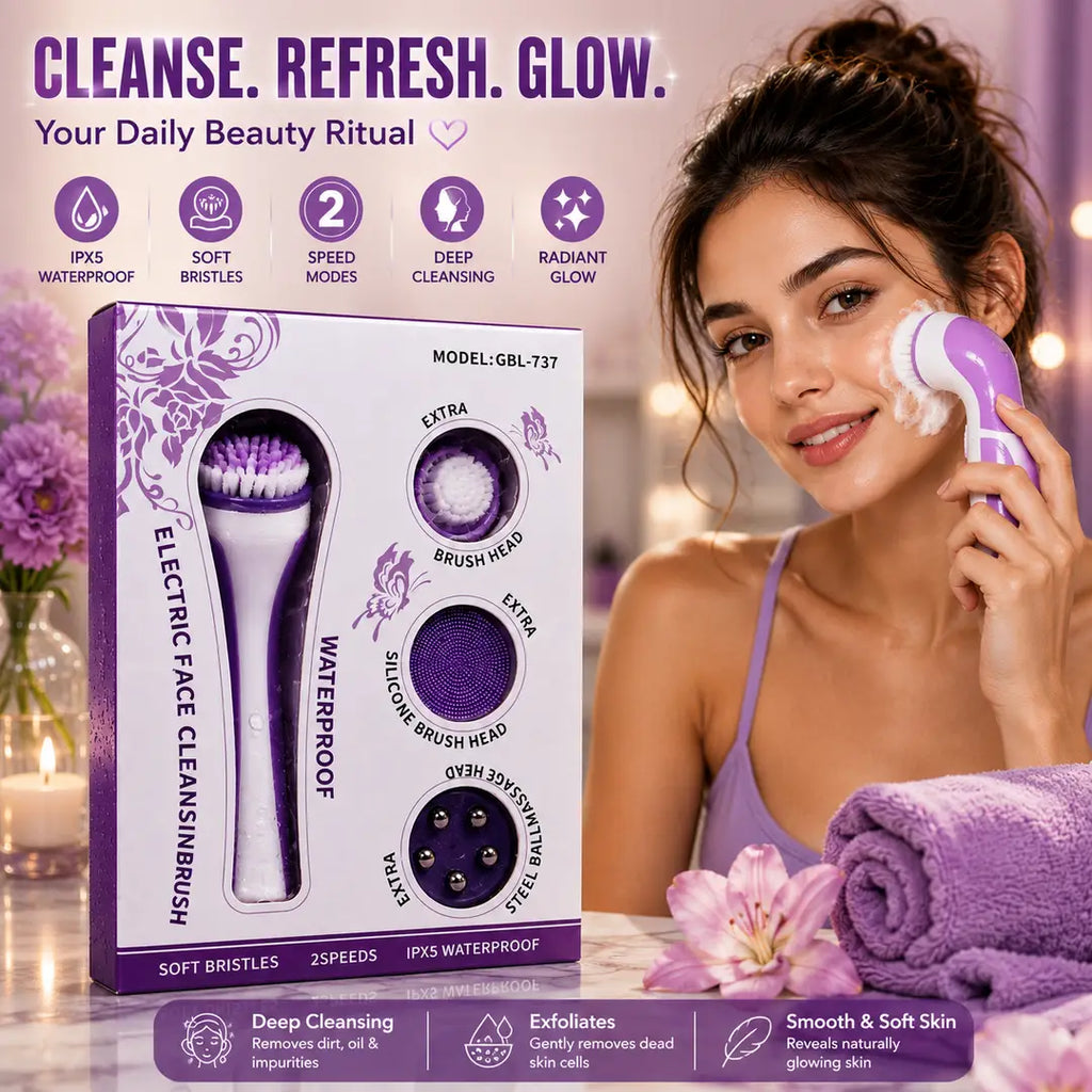 Electric Face Cleansing Brush GBL-737 | 3-in-1 Facial Cleansing & Massage Brush | IPX5 Waterproof | 2 Speed