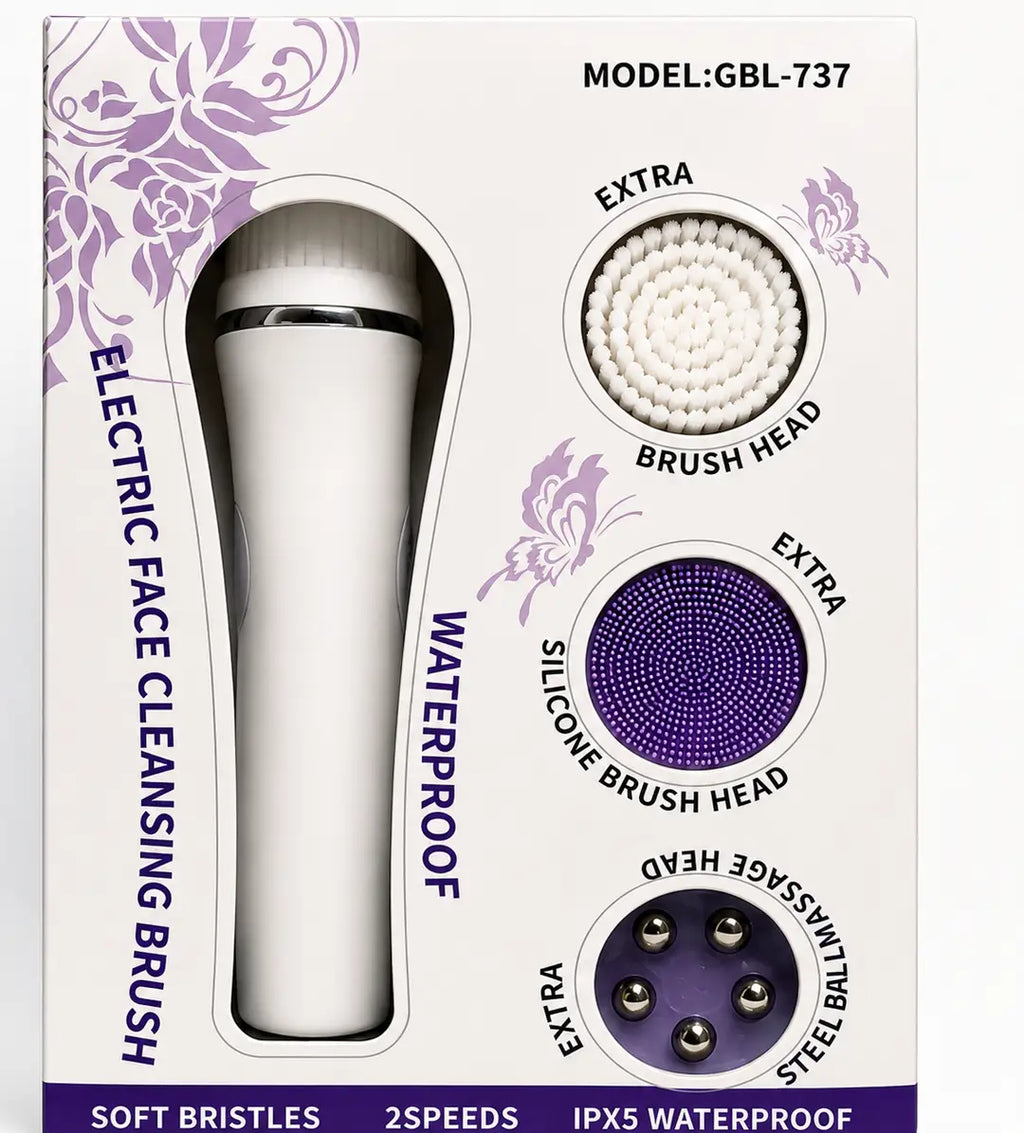 Electric Face Cleansing Brush GBL-737 | 3-in-1 Facial Cleansing & Massage Brush | IPX5 Waterproof | 2 Speed