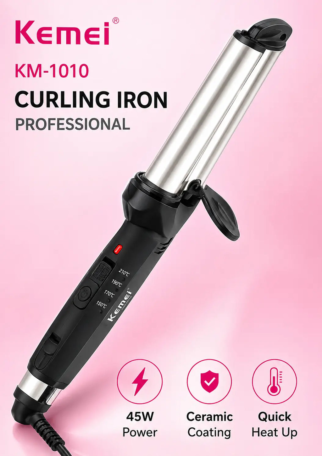 Kemei Professional 3 Barrel Hair Crimper & Curling Iron | Ceramic Hair Waver | Fast Heating Styling Tool