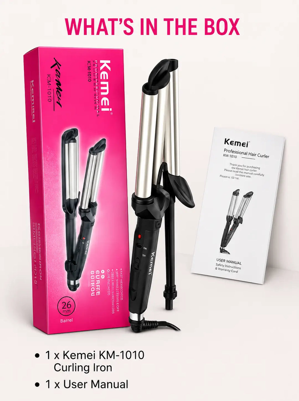 Kemei Professional 3 Barrel Hair Crimper & Curling Iron | Ceramic Hair Waver | Fast Heating Styling Tool