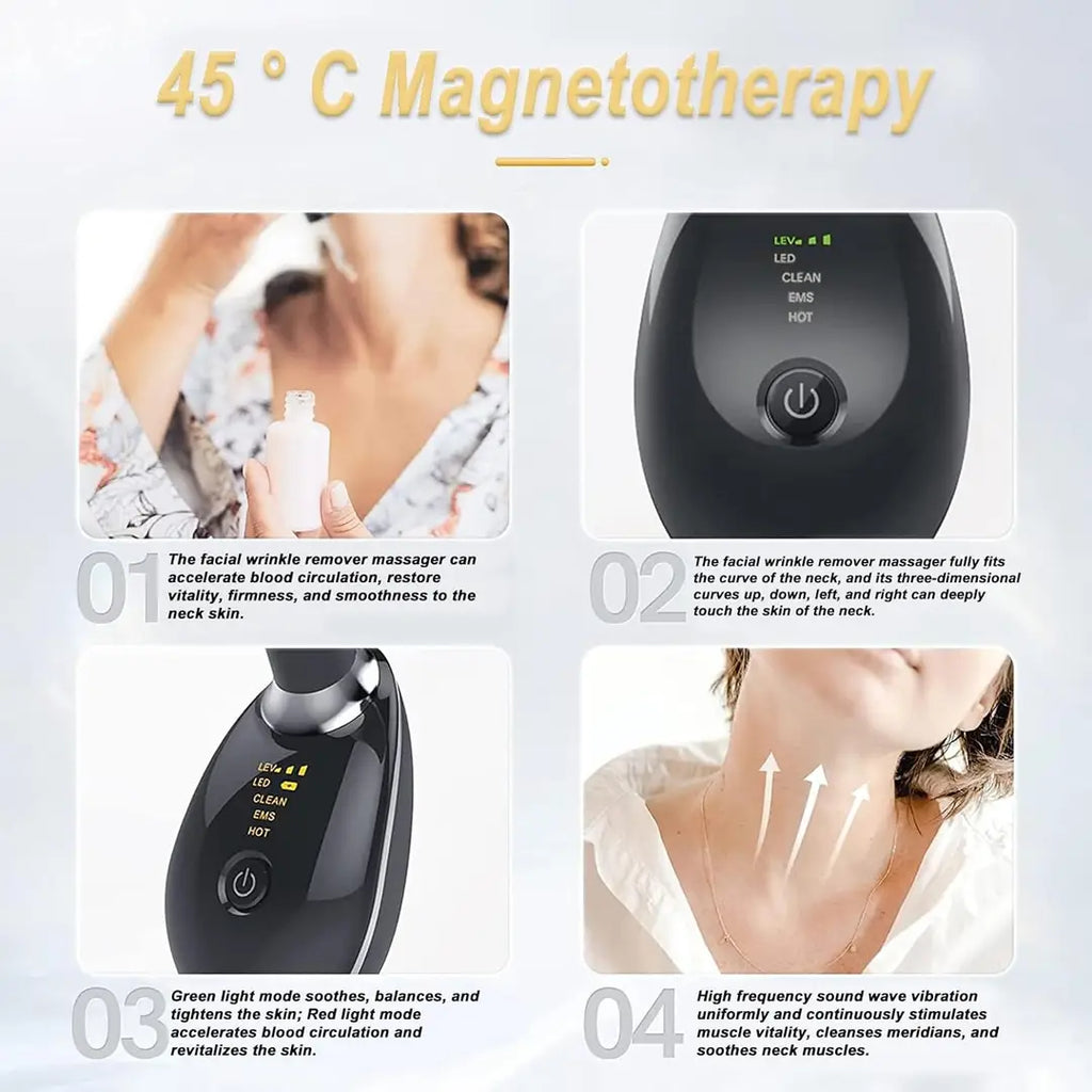 Digital Face & Neck Massager T-Shaped – EMS Facial Massage Device with LED Light, Hot & Vibration Modes for Face, Jawline & Neck
