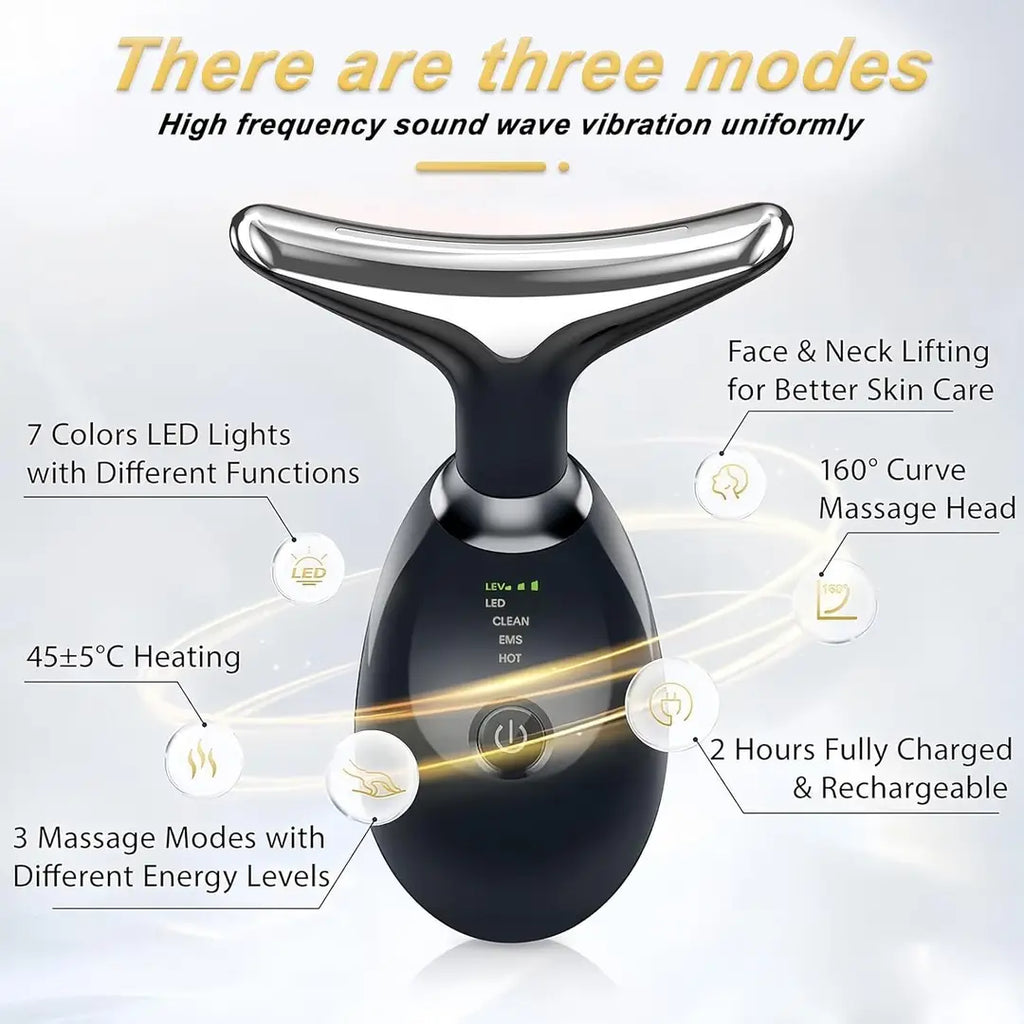 Digital Face & Neck Massager T-Shaped – EMS Facial Massage Device with LED Light, Hot & Vibration Modes for Face, Jawline & Neck