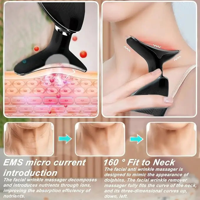 Digital Face & Neck Massager T-Shaped – EMS Facial Massage Device with LED Light, Hot & Vibration Modes for Face, Jawline & Neck