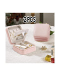 2-Piece Jewelry Storage Box Set Pink Rubber Multi Layer