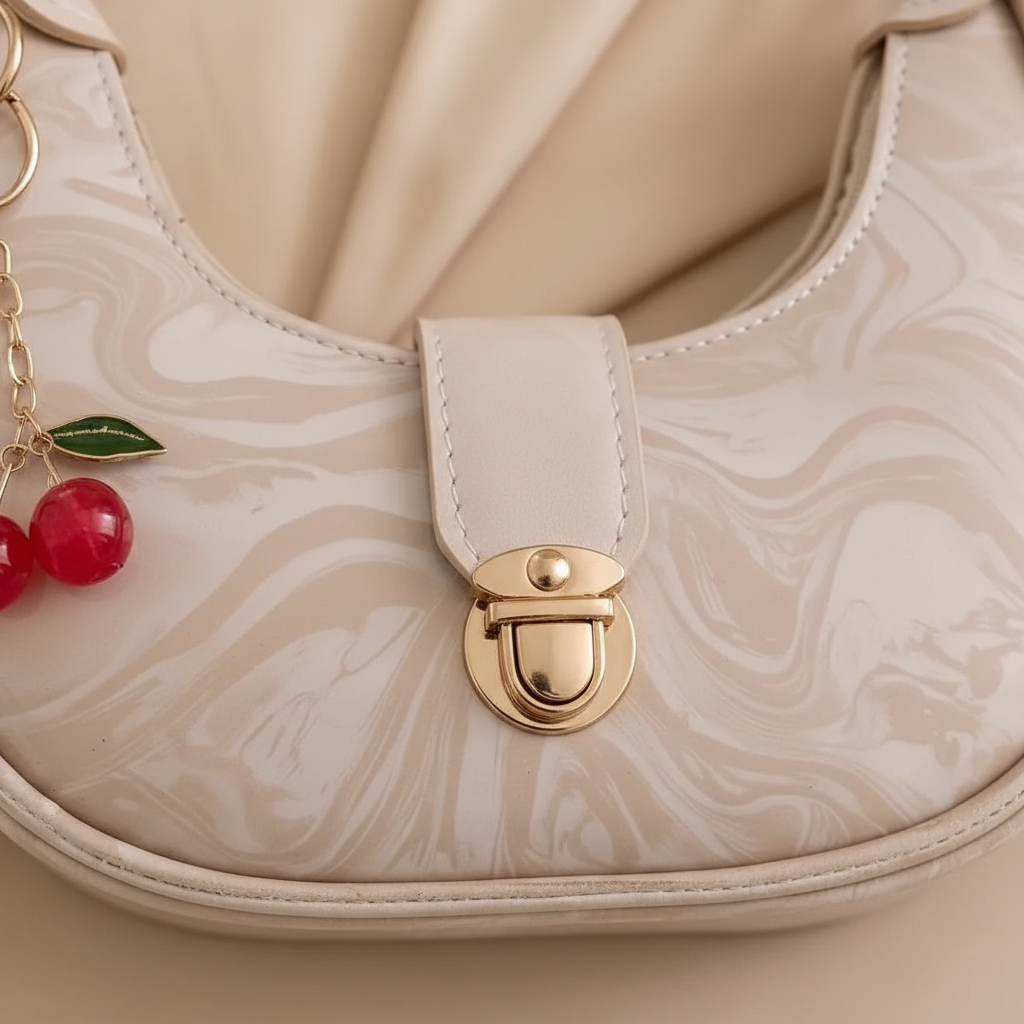 Beige Crescent Bag – Detail Close-up