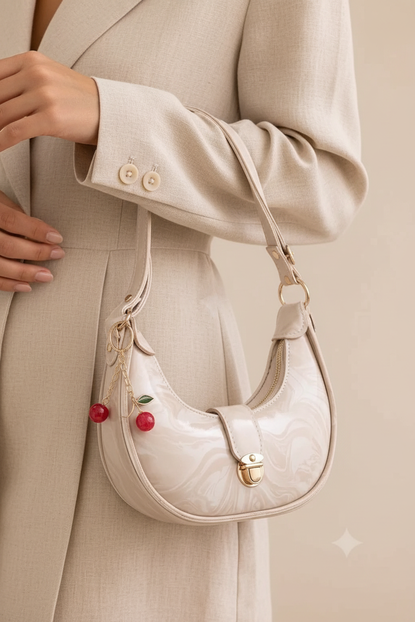 Beige Crescent Bag – Model Lifestyle