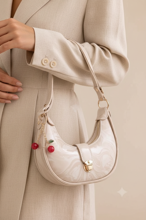 Beige Crescent Bag – Model Lifestyle