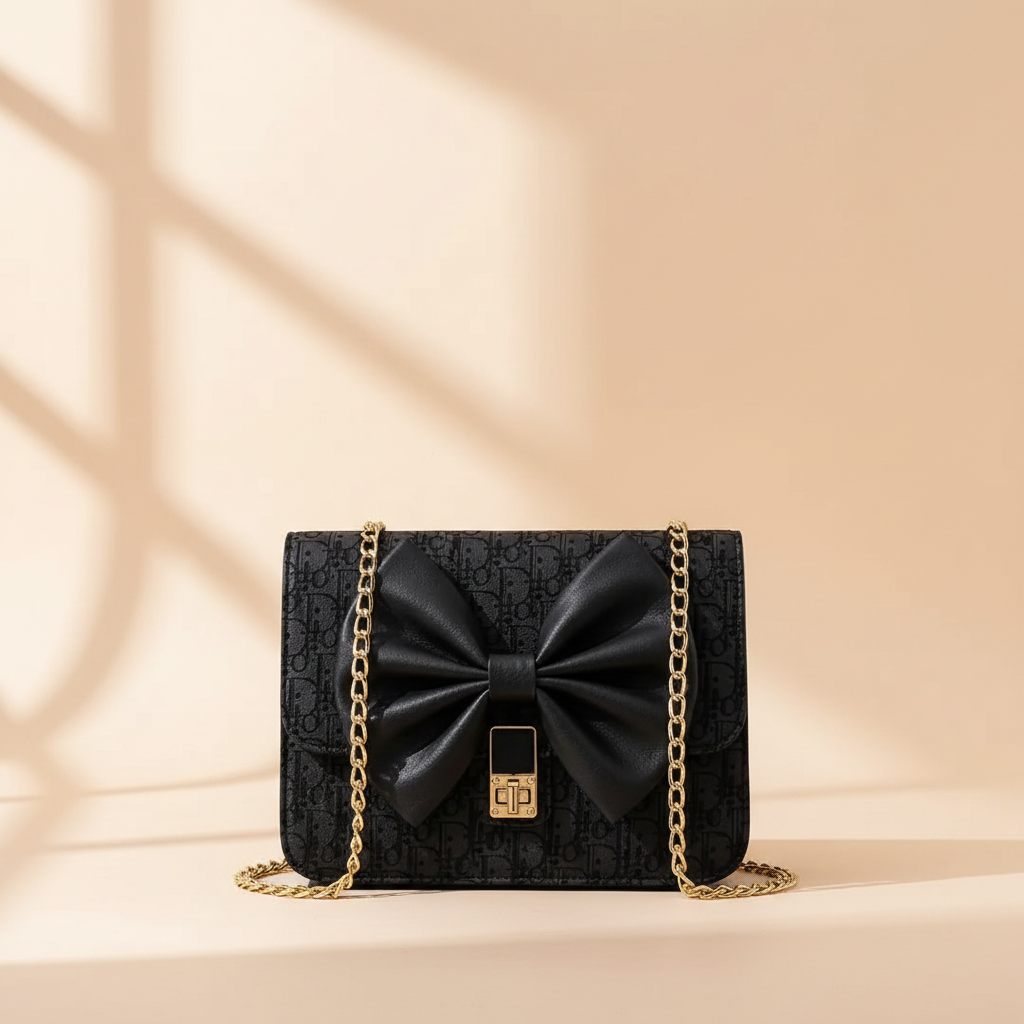 Black bow chain shoulder bag hero