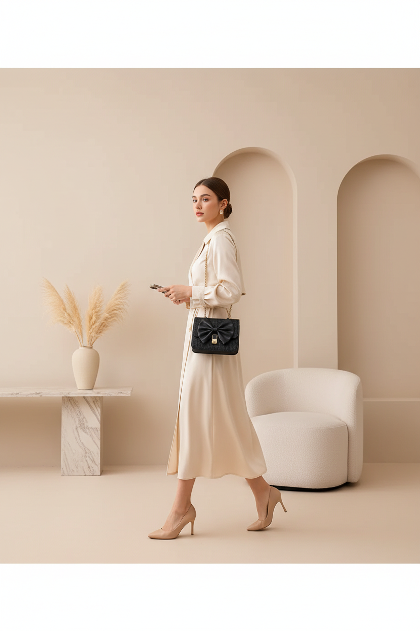 Black bow chain shoulder bag lifestyle