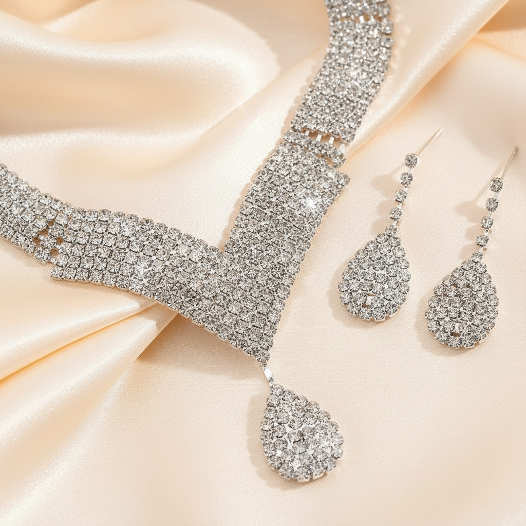 Crystal necklace and earring detail
