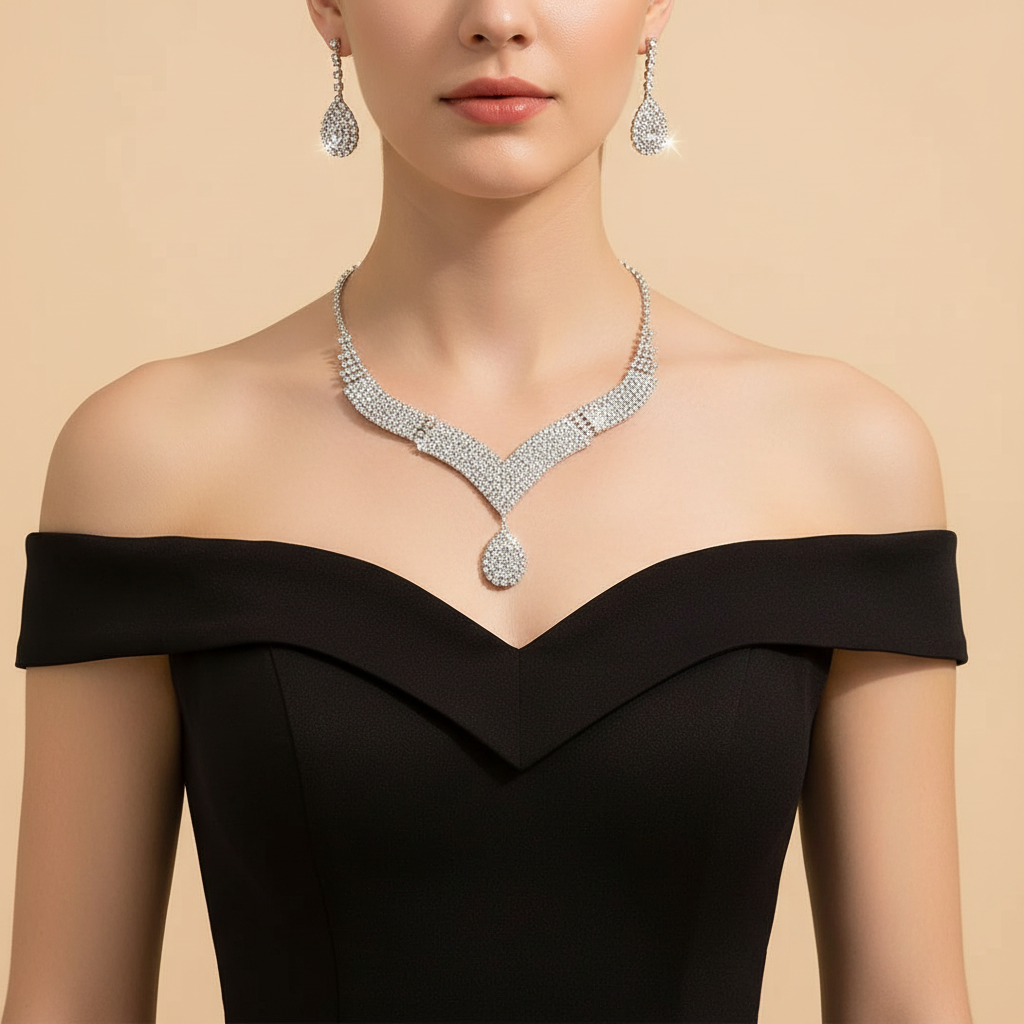 Crystal V necklace editorial styling