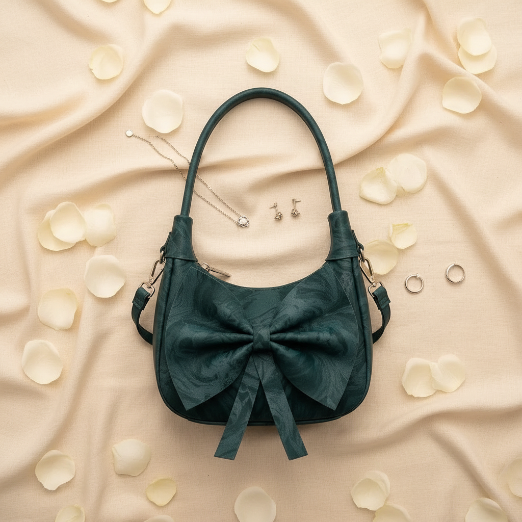 Flat Lay - Green Bow Shoulder Bag