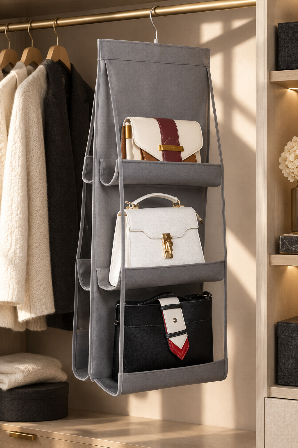 Grey organizer wardrobe lifestyle image