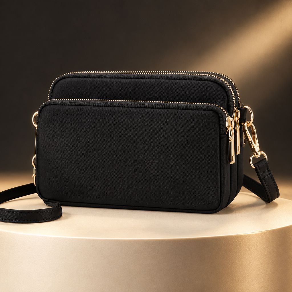 TAJIO women's multi-pocket crossbody bag, luxury editorial hero shot