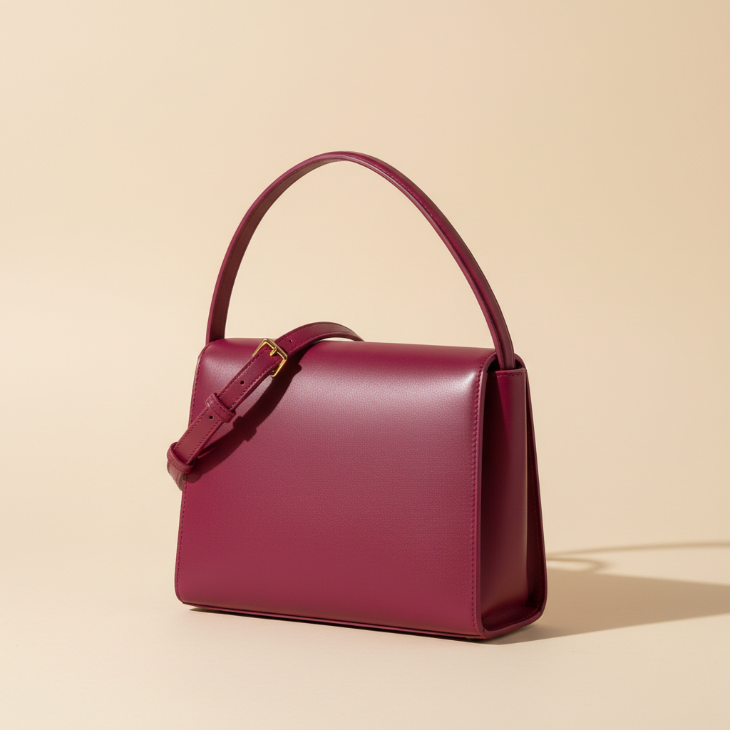 Magenta leather shoulder bag for women on a clean studio background
