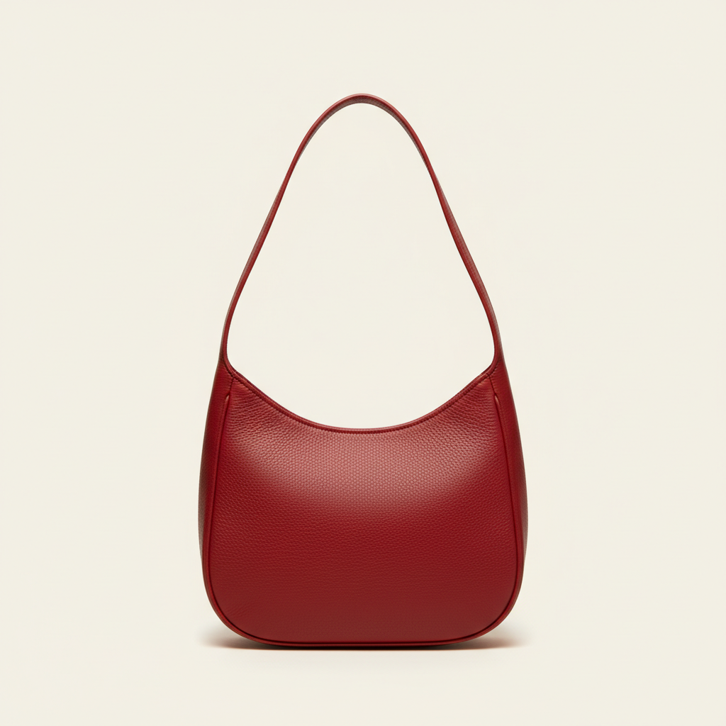Red leather plain shoulder bag for women on a neutral background