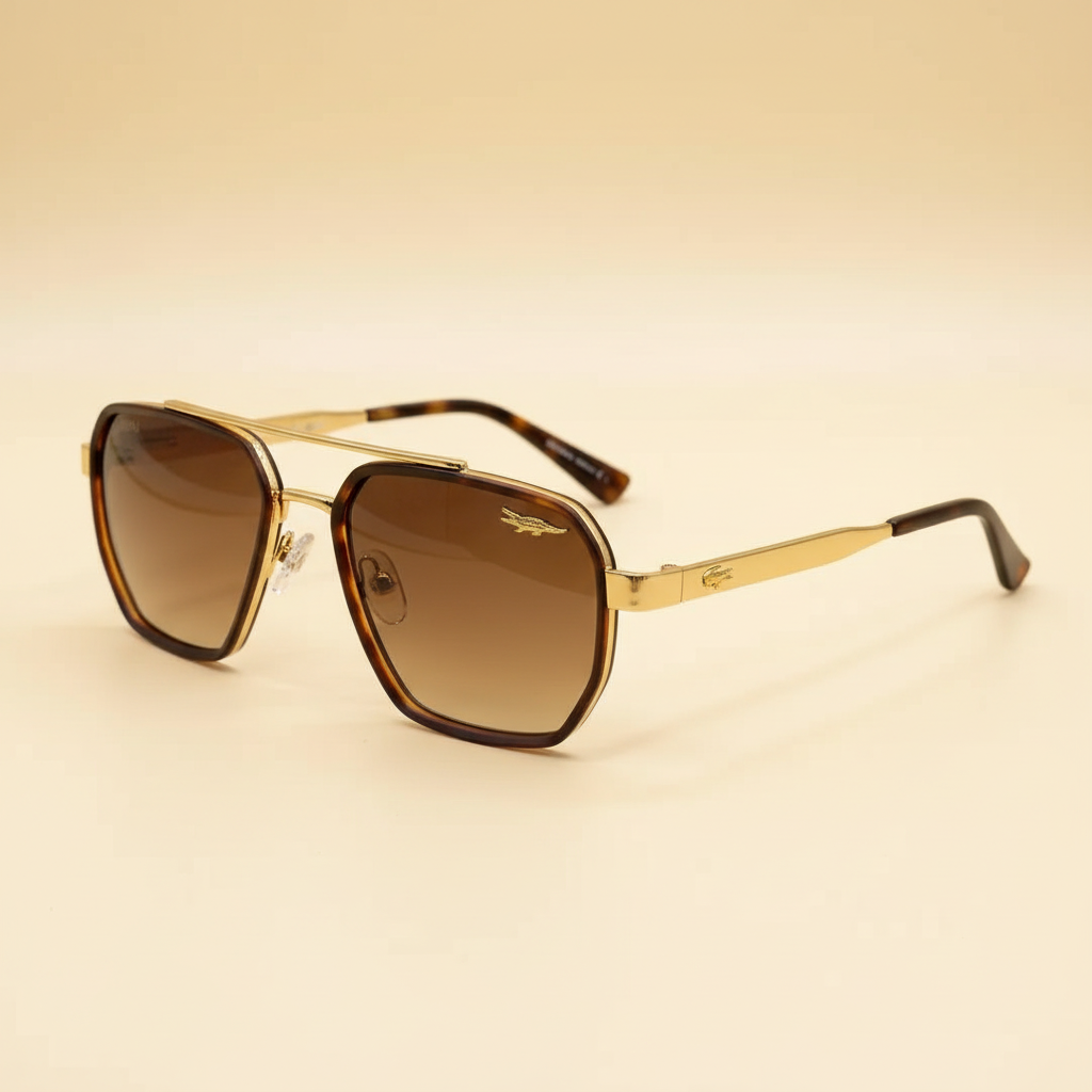 TAJIO brown metal-frame UV protection sunglasses, side profile showing frame depth and temples