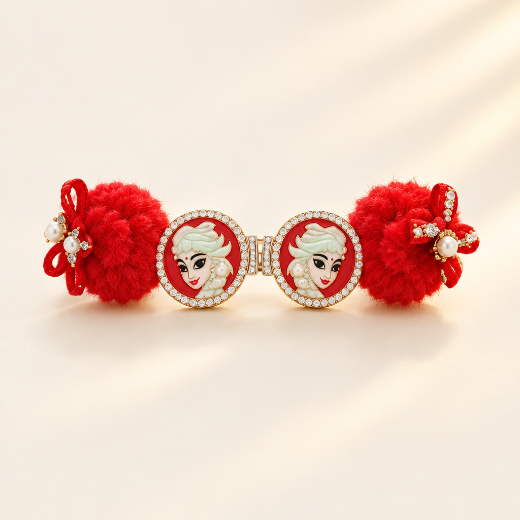 Red flower hair clip on ivory background