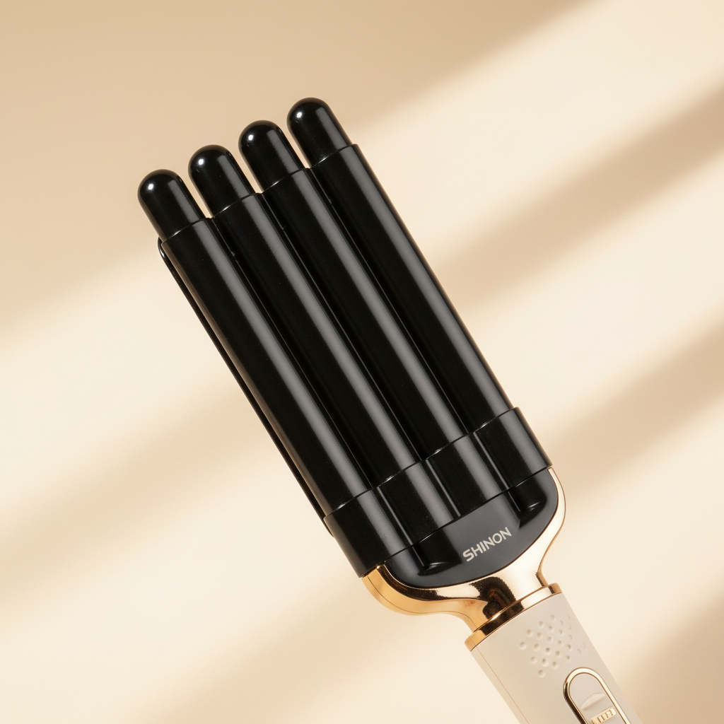 Close-up of the five ceramic-coated barrels on the SHINON hair waver