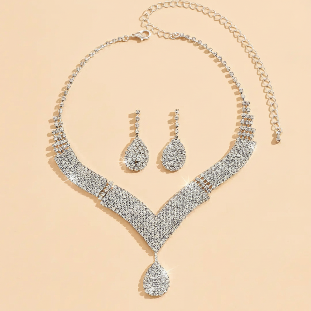 Luxury crystal V necklace set hero