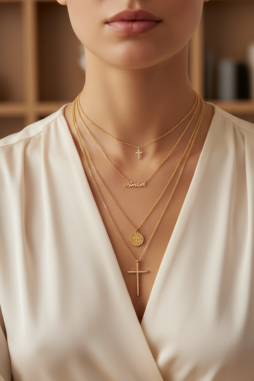 TAJIO layered necklace lifestyle render