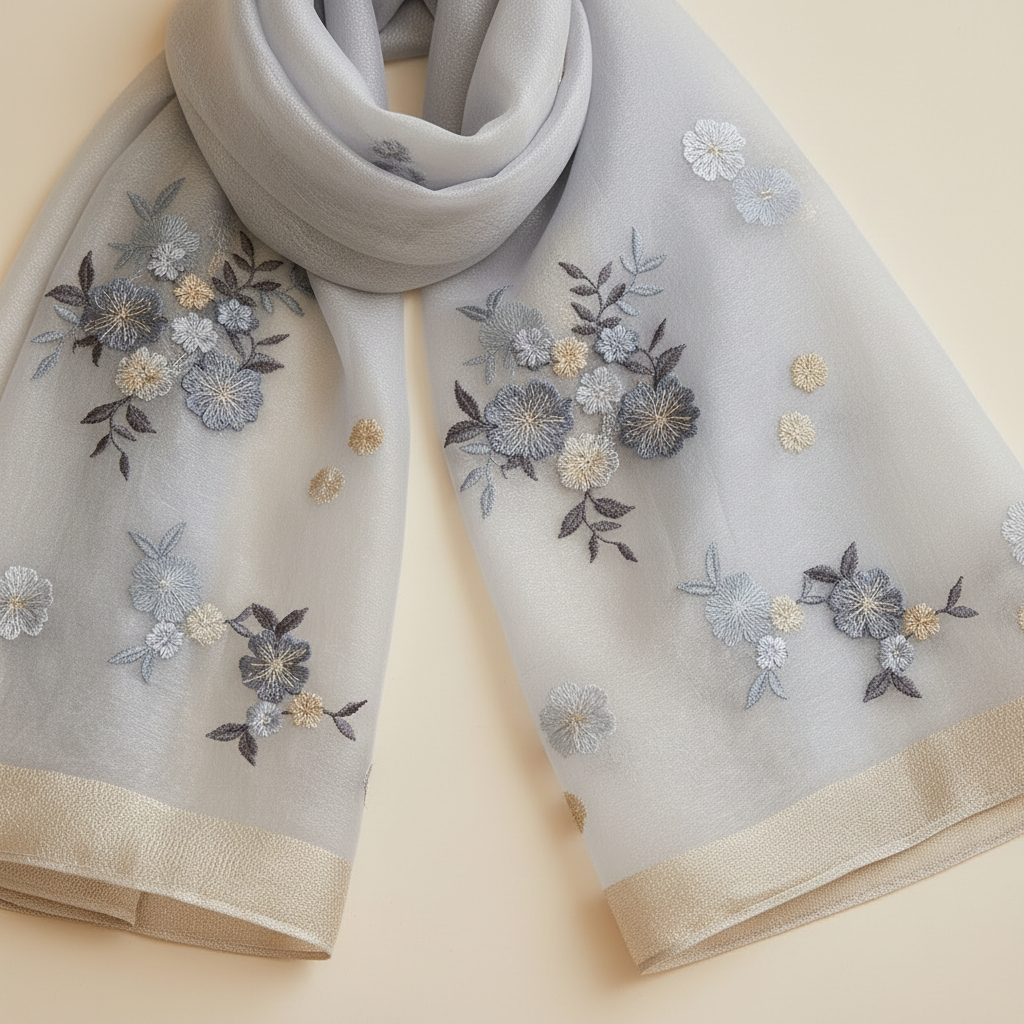 TAJIO scarf embroidery detail